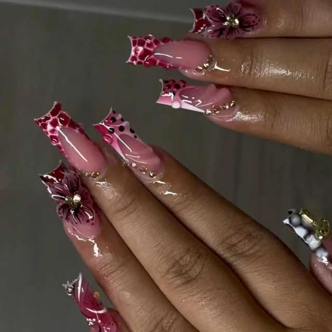 3D Printing Nails - 24pcs Pink Leopard Print Press on