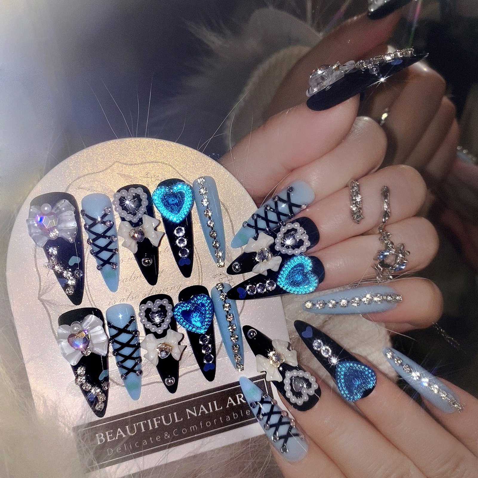 3D Printing Nails - 24pcs 3D Bow Decor False Nails