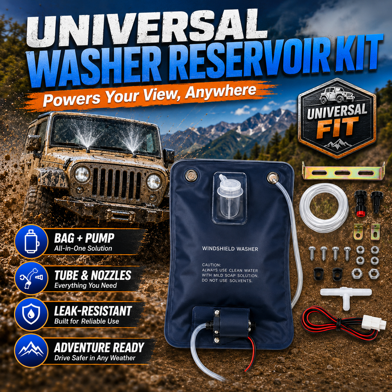 Nozzle Cleaning Kit - 12V Universal Washer Reservoir Bag Kit