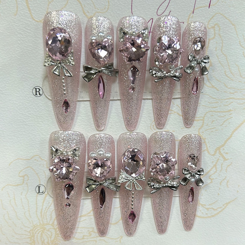 3D Printing Nails - Luxury Pink Cat Eye Glitter Stiletto