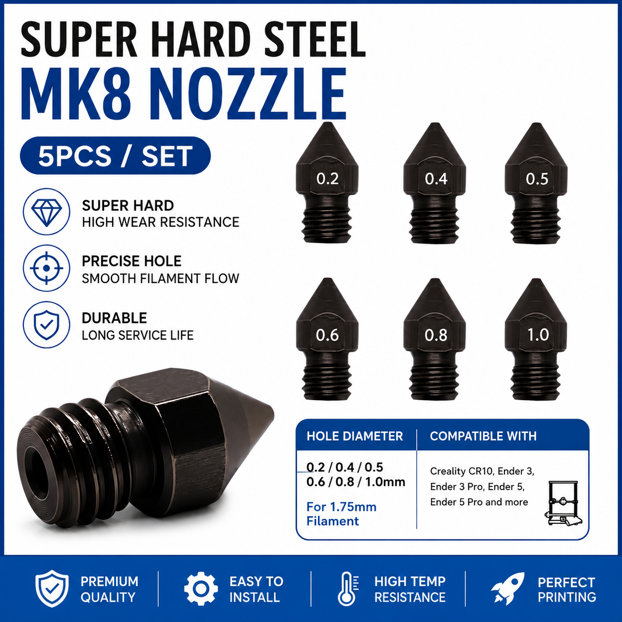 3D Printing News - Super Hardened Steel Nozzle MK8 5Pcs/Lots