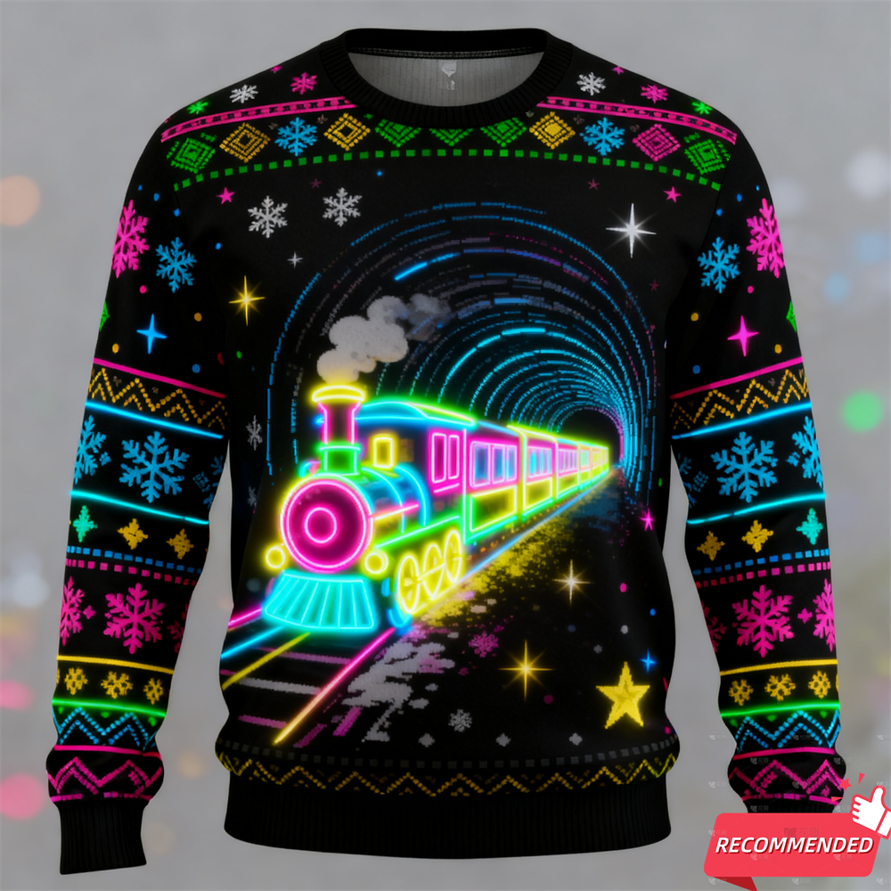 3D Printing Xmas - Harajuku Fake Neon Train Graphic Sweatshirts