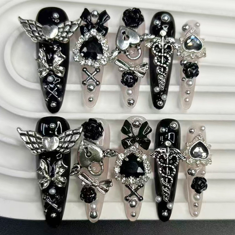 10PCS Jirai Y2K Black Pink Lon - огляд і ціна 3D Printing Nails