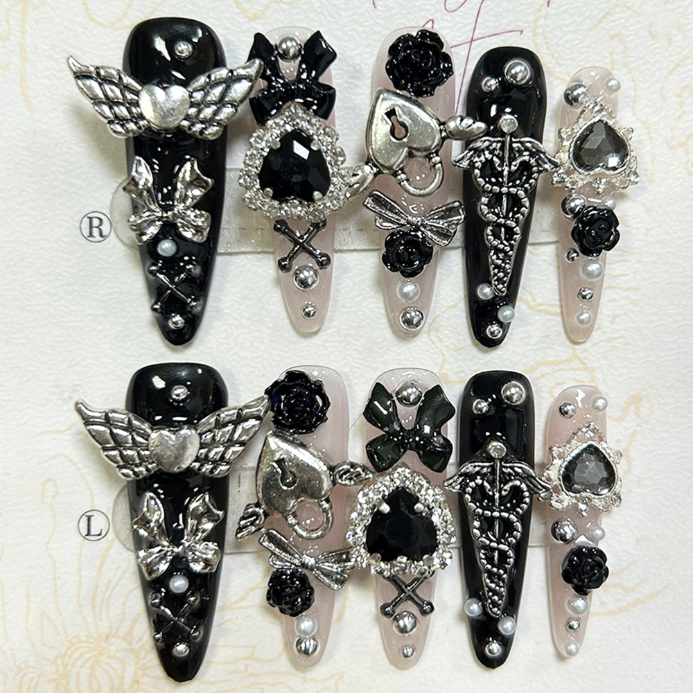 10PCS Jirai Y2K Black Pink Lon - огляд і ціна 3D Printing Nails