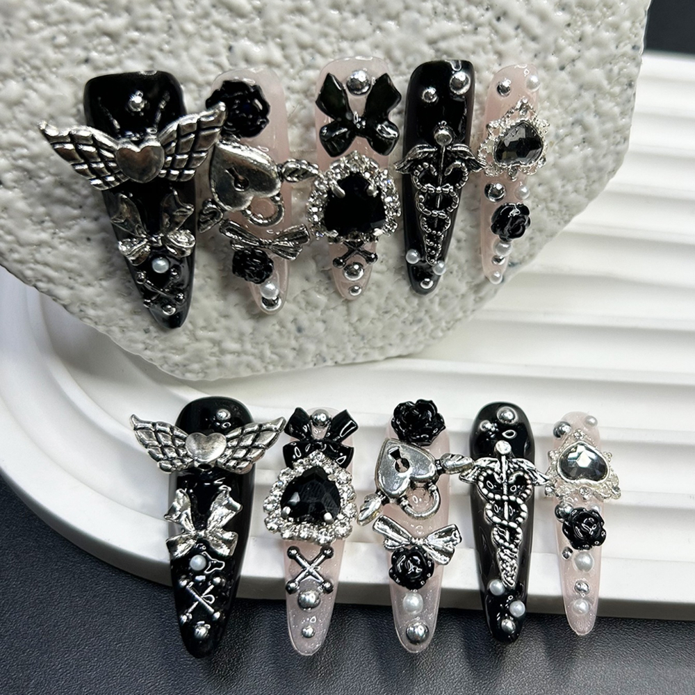 10PCS Jirai Y2K Black Pink Lon - огляд і ціна 3D Printing Nails