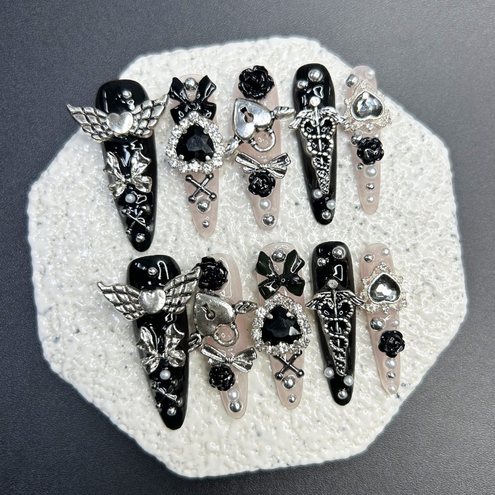 10PCS Jirai Y2K Black Pink Lon - огляд і ціна 3D Printing Nails