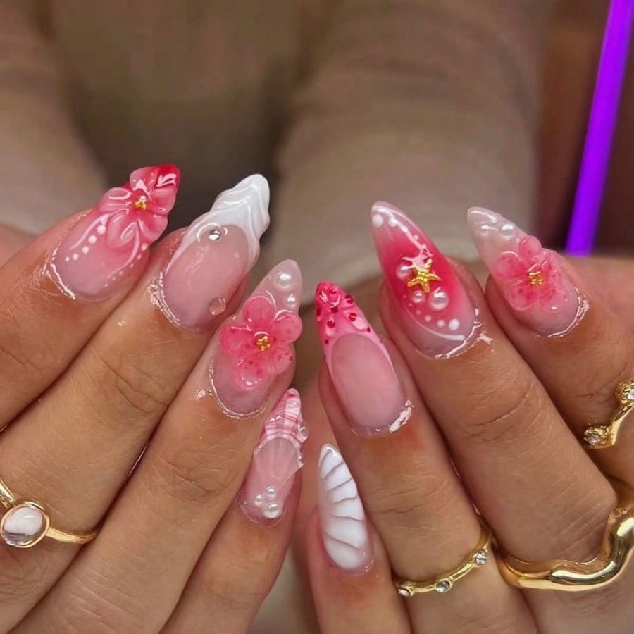 Women Pink 3D Flower Press On  - огляд і ціна 3D Printing Nails