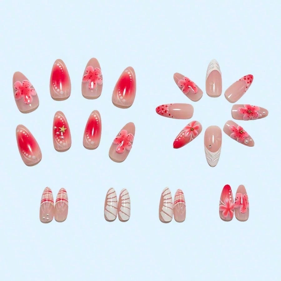 Women Pink 3D Flower Press On  - огляд і ціна 3D Printing Nails