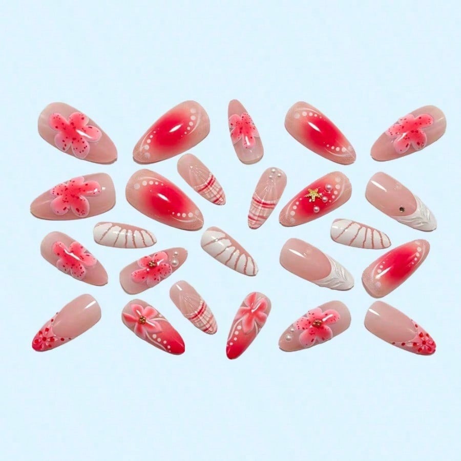 Women Pink 3D Flower Press On  - огляд і ціна 3D Printing Nails